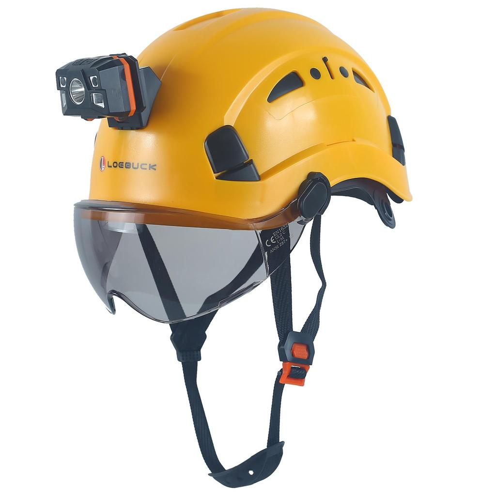 LOEBUCK Safety Helmet with Goggles & LED Headlight, Industrial Hard Hat for Construction Work 53-64cm