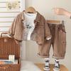 0-5-year-old Boys' long sleeved 3-piece set, Boys' fashion suit, Children's denim jacket+white T-shirt+denim pants