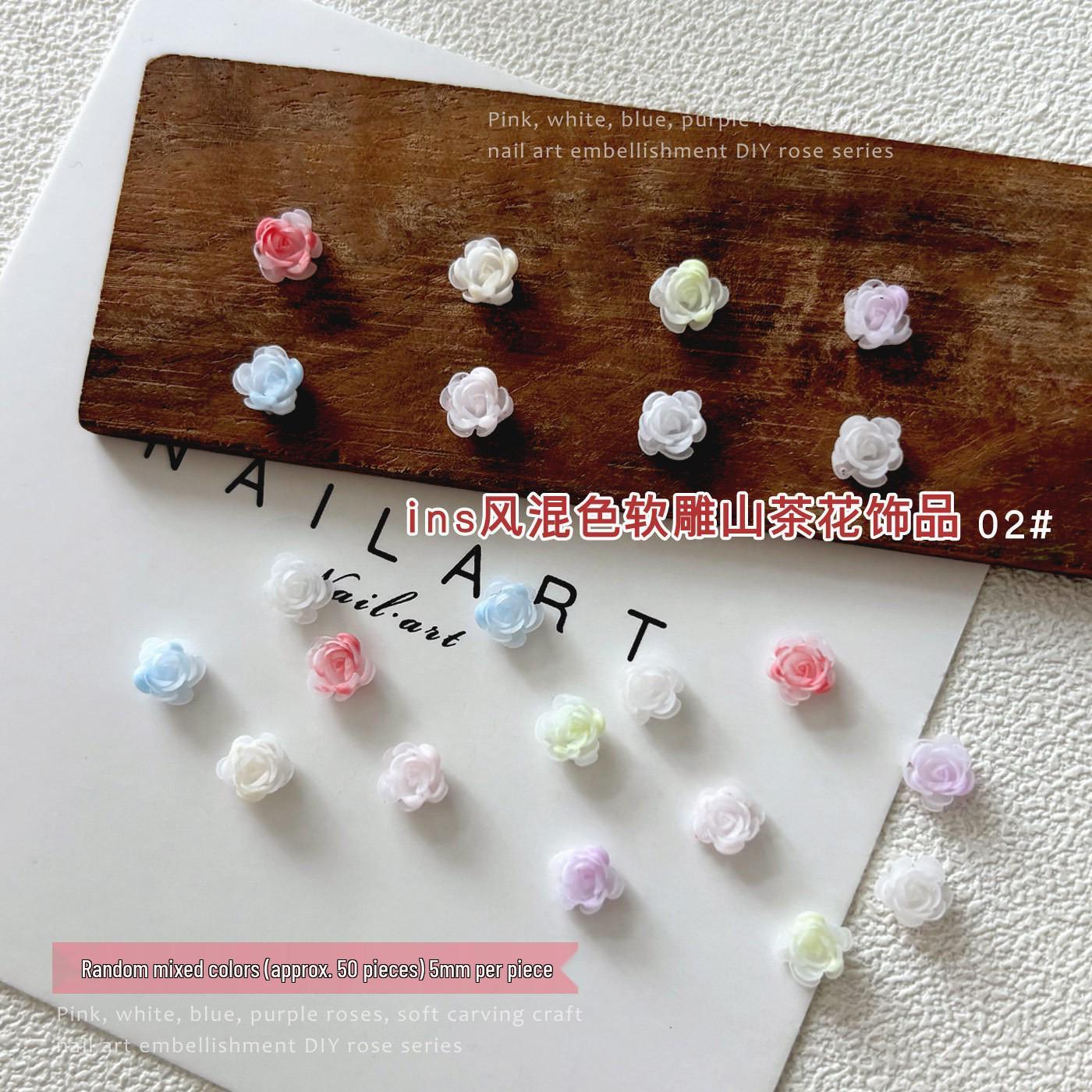 3D Camellia Rose Nail Art Decorations - Pink, White, Purple, Blue Resin Flowers