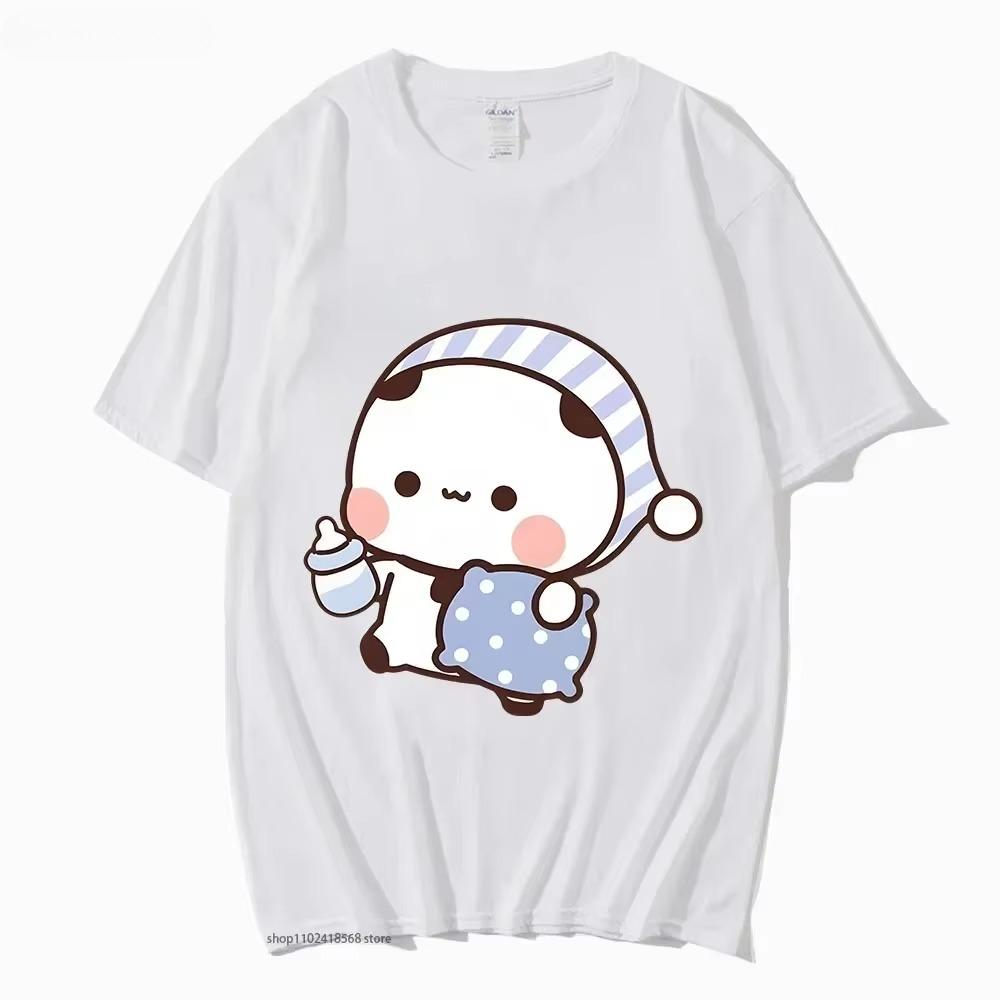 Couple Tshirt Cute BuBu Panda Going To Sleep with DuDu Bear Graphic Tshirt Women Clothes Sleeve Tops Women's Clothing