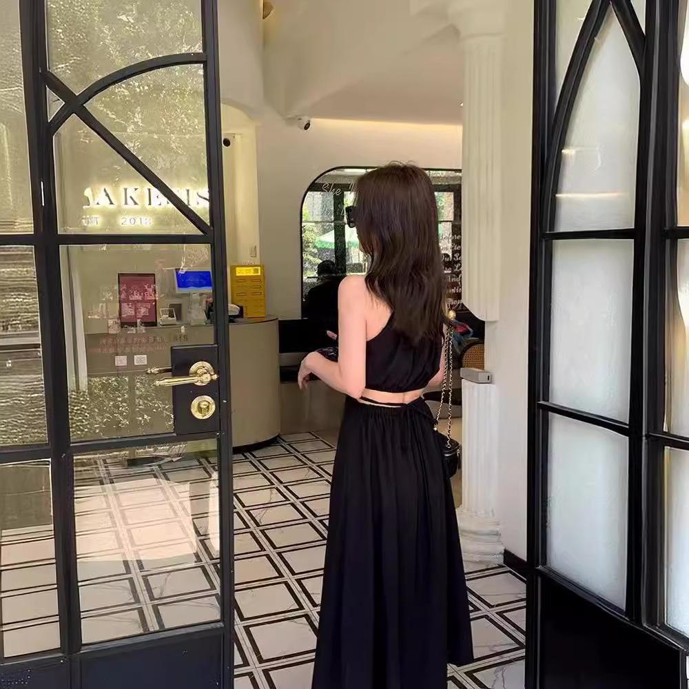 Neck Waist Suspender Dress Women's Summer New High-end Temperament Waist Thin Girl First Love Long Skirt