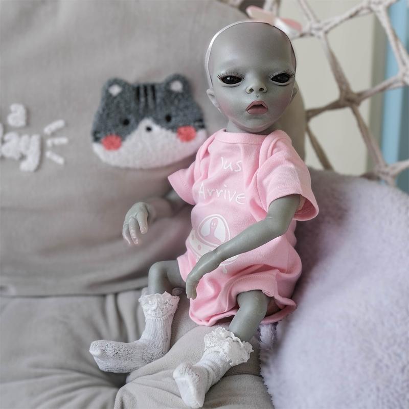 14’’ Lifelike Alien Baby Cuddle for Doll Reborn Simulation Toy Lovely Heavyweight for Doll for w/ 3D Skin Kids Birthday