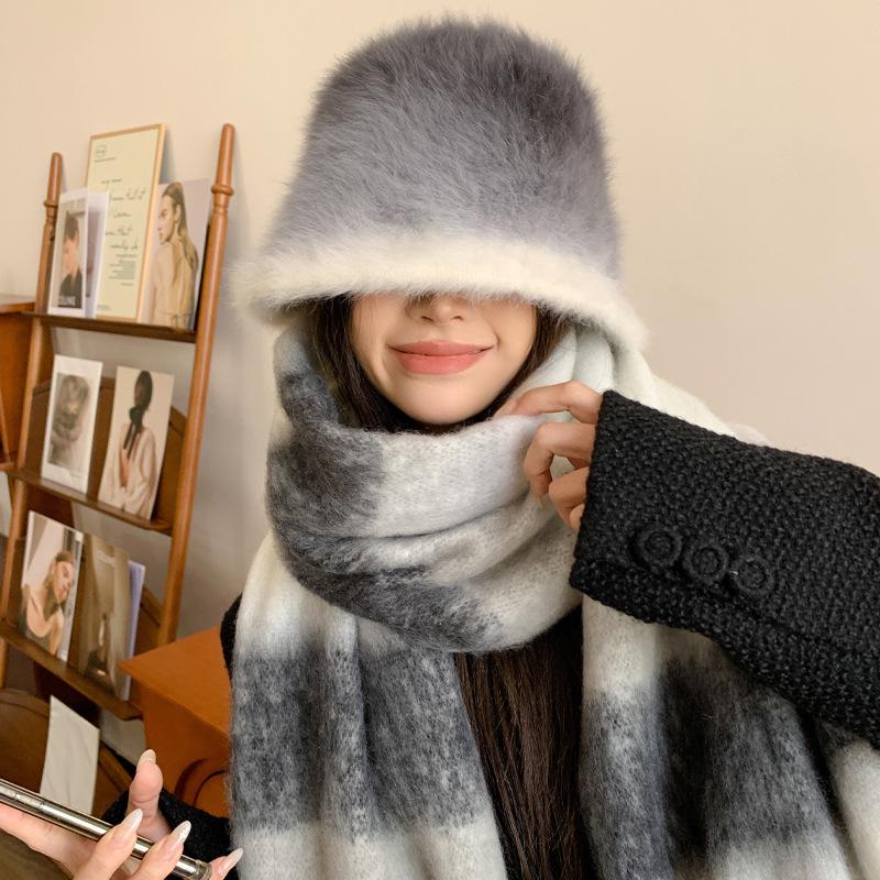 Scarf women's winter advanced sense of gradual change color matching mohair thickened warm new imitation cashmere shawl