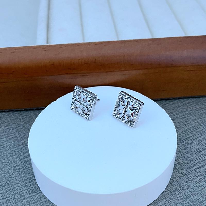 

Европейские и американские минималистичные квадратные серьги-пусеты из металла с инкрустированными бриллиантами платиновый