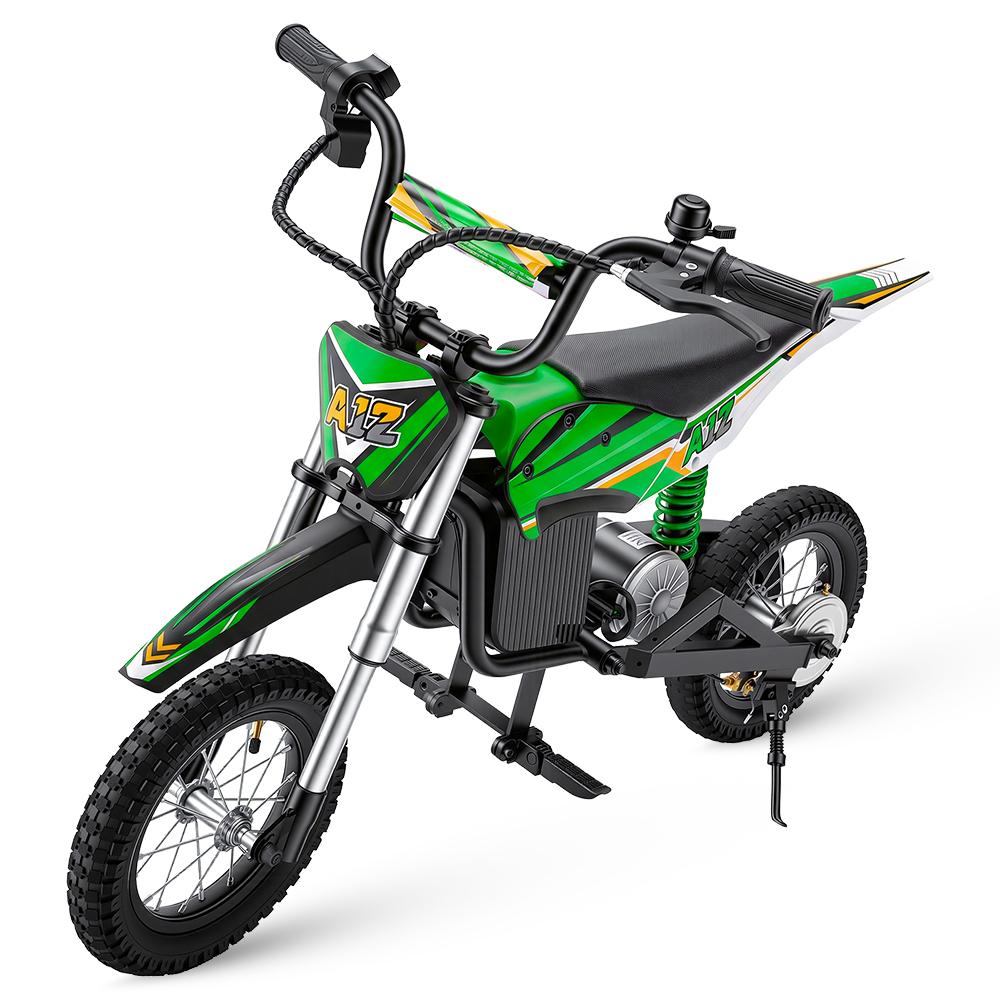 iScooter A12 Kids Electric Dirt Bike , 12" Pneumatic Tires, Front & Rear Suspension