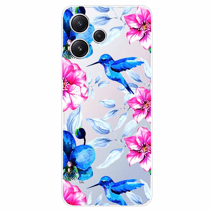 For Xiaomi Redmi 12 Case Flowers Clear TPU Silicon Funda Capa On for Redmi 12 4G / Redmi12 5G Soft Covers Transparent Coque Bags