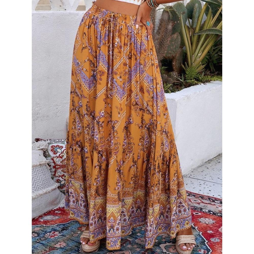 2026 Spring/Summer Women's Half Length Skirt Printed Elegant Elastic Waist, Different Country Fake Wind Beach Skirt Women's Wear
