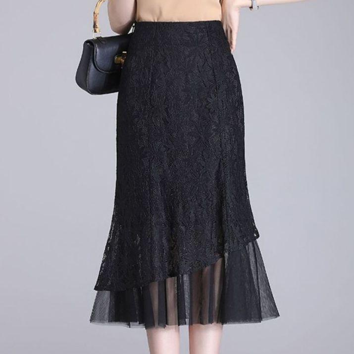 Damska koronkowa spódnica midi letnia sukienka z siateczki nowa plus size wysoki stan wyszczuplająca średniej długości spódnica ołówkowa