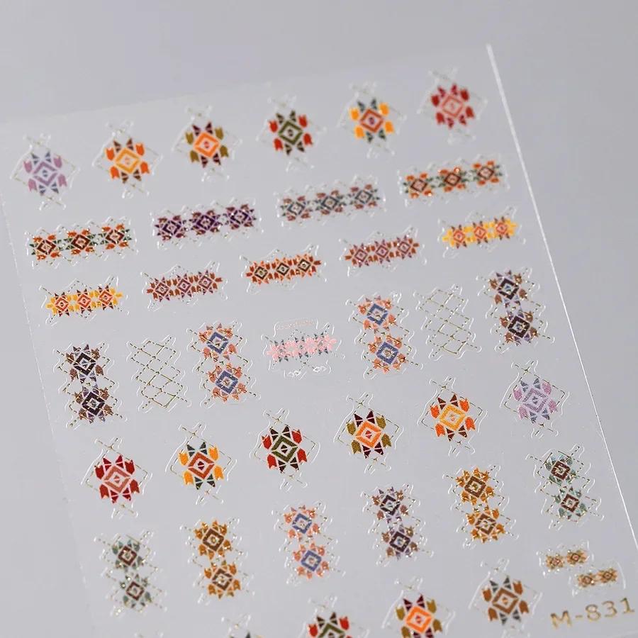 Baroque Pattern Stamping Geometric Totem Flower Retro Star Noble Self Adhesive 5D Nail Art Decoration Sticker Manicure Decal