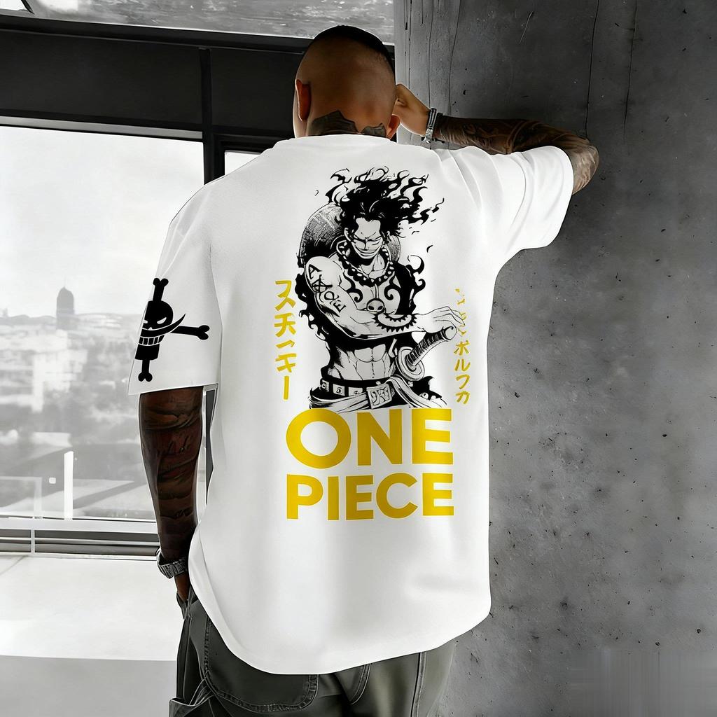 Vintage Oversize Anime T Shirt Men One Piece Luffy Women Short Sleeve Tee Summer Casual Top Streetwear Cartoon Print Y2k Clothes
