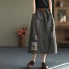Denim Halbkörperrock Damen Sommer Baumwolle Stickerei Retro Hohe Taille Locker Lässig Figurbetont Midilänge Kleid