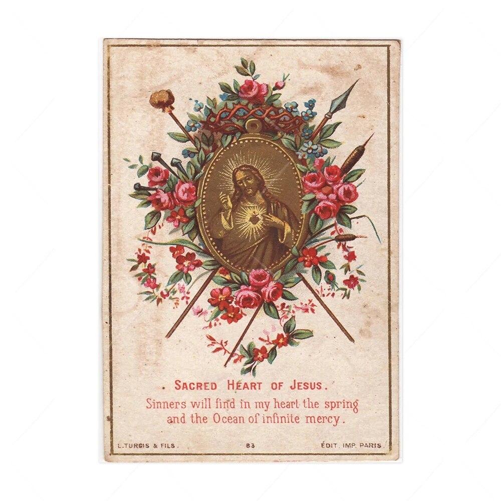 Vintage Sacred Heart of Jesus Art Prints Poster Abstract Religion Canvas Painting Retro Wall Picture Home Decoration No Frame
