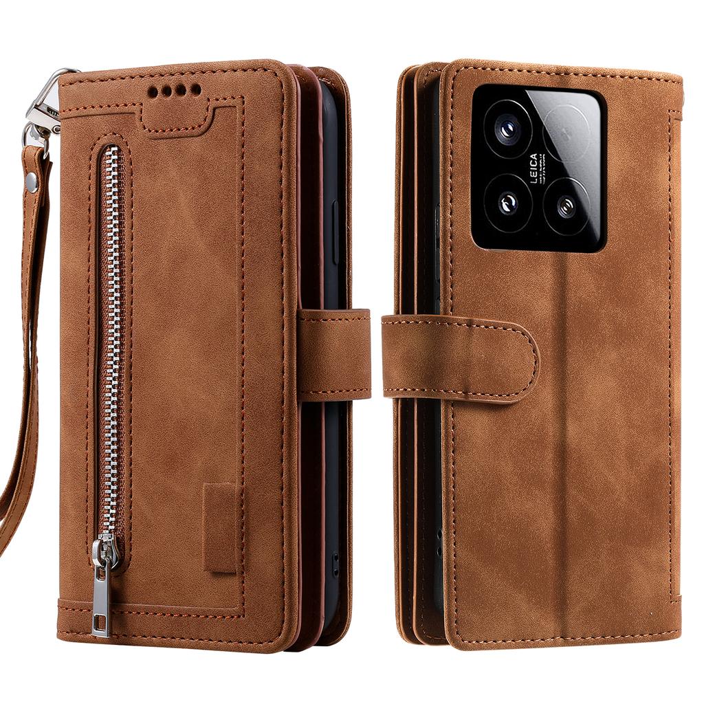 For Xiaomi 15 Case PU Leather Phone Cover with Zipper Wallet 9 Card Slots