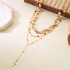 Pearl necklace, versatile, hip-hop style, unique, high-end feel, individuality, colored diamond, cross pendant, sweater chain