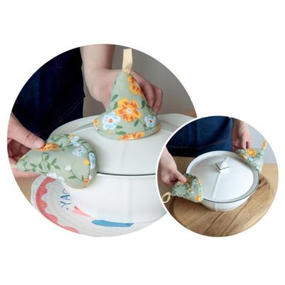 Cappello a Triangolo con Stampa Floreale Anti-Scottatura Isolamento Termico Manicotto per Coperchio di Pentola da Cucina Cotone con Foro Appeso Pomello per Coperchio di Pentola