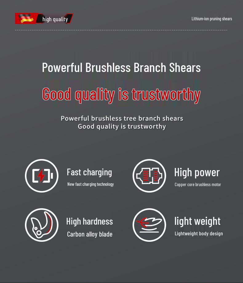 Portable Brushless Electric Pruning Shears with Wireless Lithium Battery for Arboriculture and Gardening