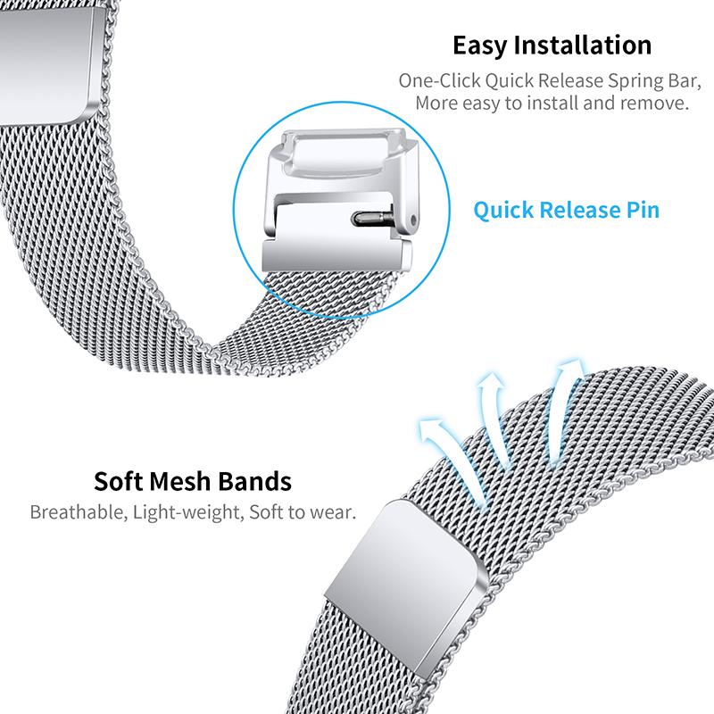

Milanese Stainless Steel Watch Band Magnetic Absorption Breathable Mesh Strap for Fitbit Luxe Silver
