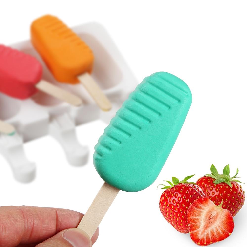 Silicone Ice Cream Mold DIY Homemade Popsicle Moulds Freezer 4 Cell Small Size Ice Cube Tray Popsicle Barrel Makers Baking Tools
