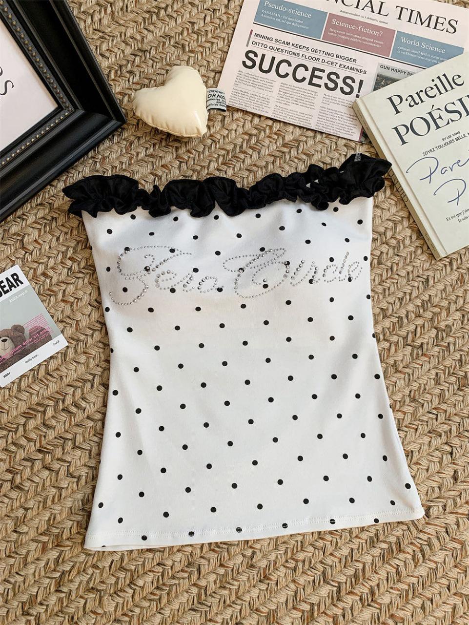 Lace Patchwork Polka Dot Strapless Tank - Women s Summer 2026 Sexy Slimming Top One Size