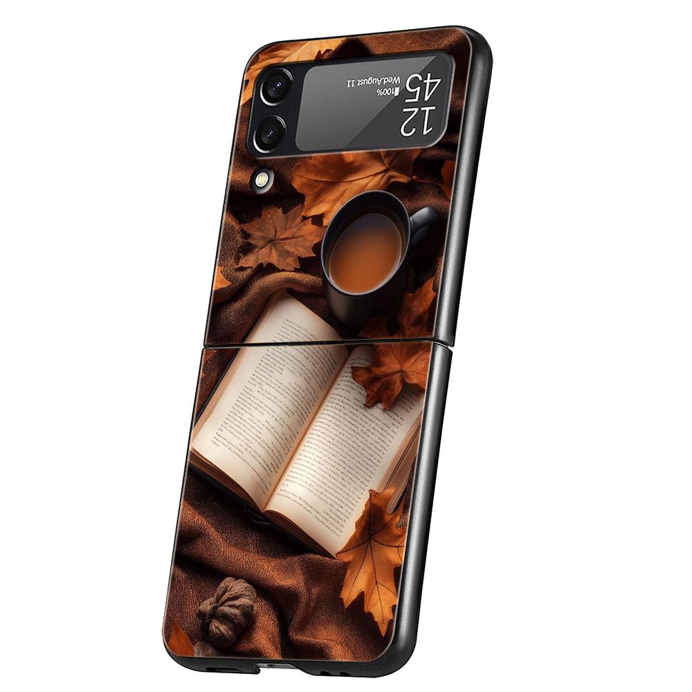 

Hard PC Phone Case For Samsung Galaxy Z Flip 7 6 5 4 Black Cover For Galaxy Z Flip 3 Foldable Capas Pumpkin Autumn Leaves Coffee Z Flip