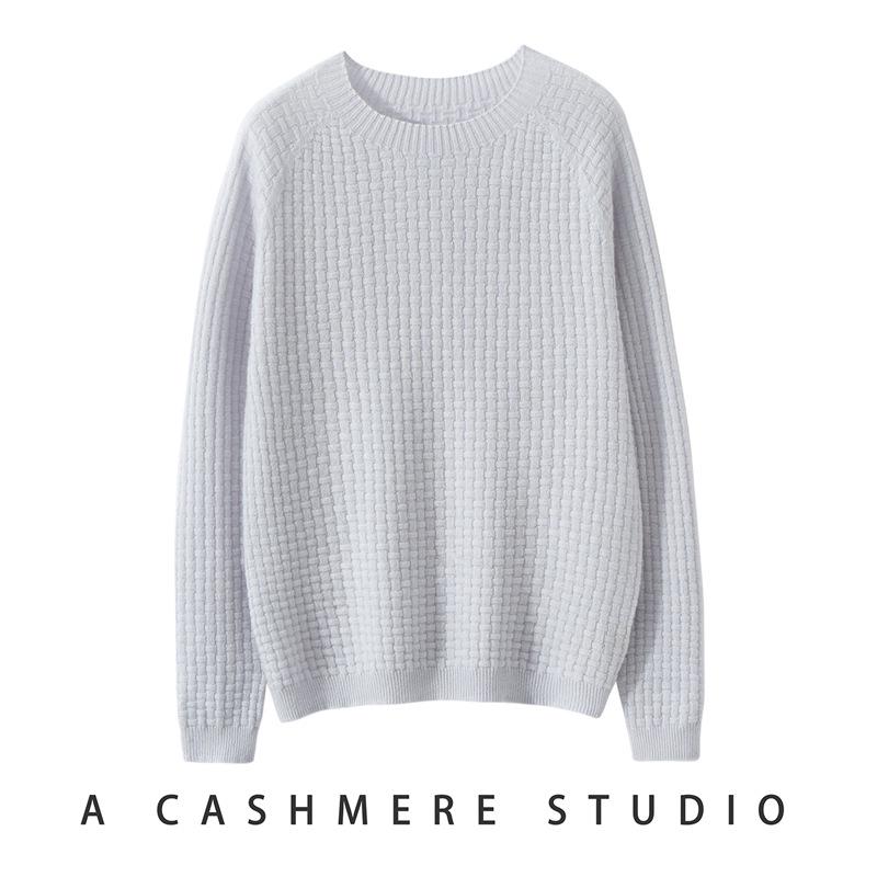 Women's Pure Cashmere Round Neck Ribbed Sweater - Early Autumn/Winter Collection