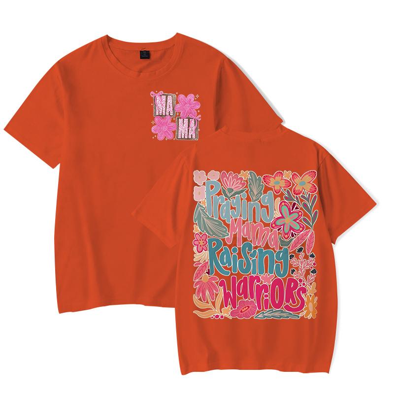 Trendy Women Clothing Mama Boho Floral Graphic T Shirts Praying Mamas Raising Warriors Graphic Tee Retro Vintage Mama T-shirt