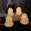 2 Pcs Ceramic Ghost Figurine Light-Up White Ghost Statue Small LED Ghost Halloween Tabletop Sculptures for Indoor Table Tray Shelf Bedroom Decor