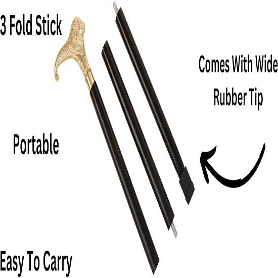 Brass Lion Handle Cane Black Wooden Walking Stick Cane Handcrafted Wood Perfect Offering Cane for Men Women Senior Cane 3 Fold Fancy Cane