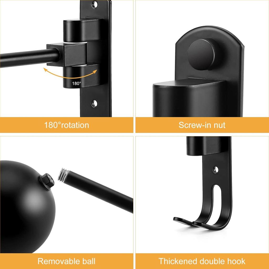 Motorcycle Helmet Holder, Helmet Rack Wall Mount 180 Degree Rotation Helmet Hanger with Double Hook for Coats, Caps, Hats, Motorcycle Accessories