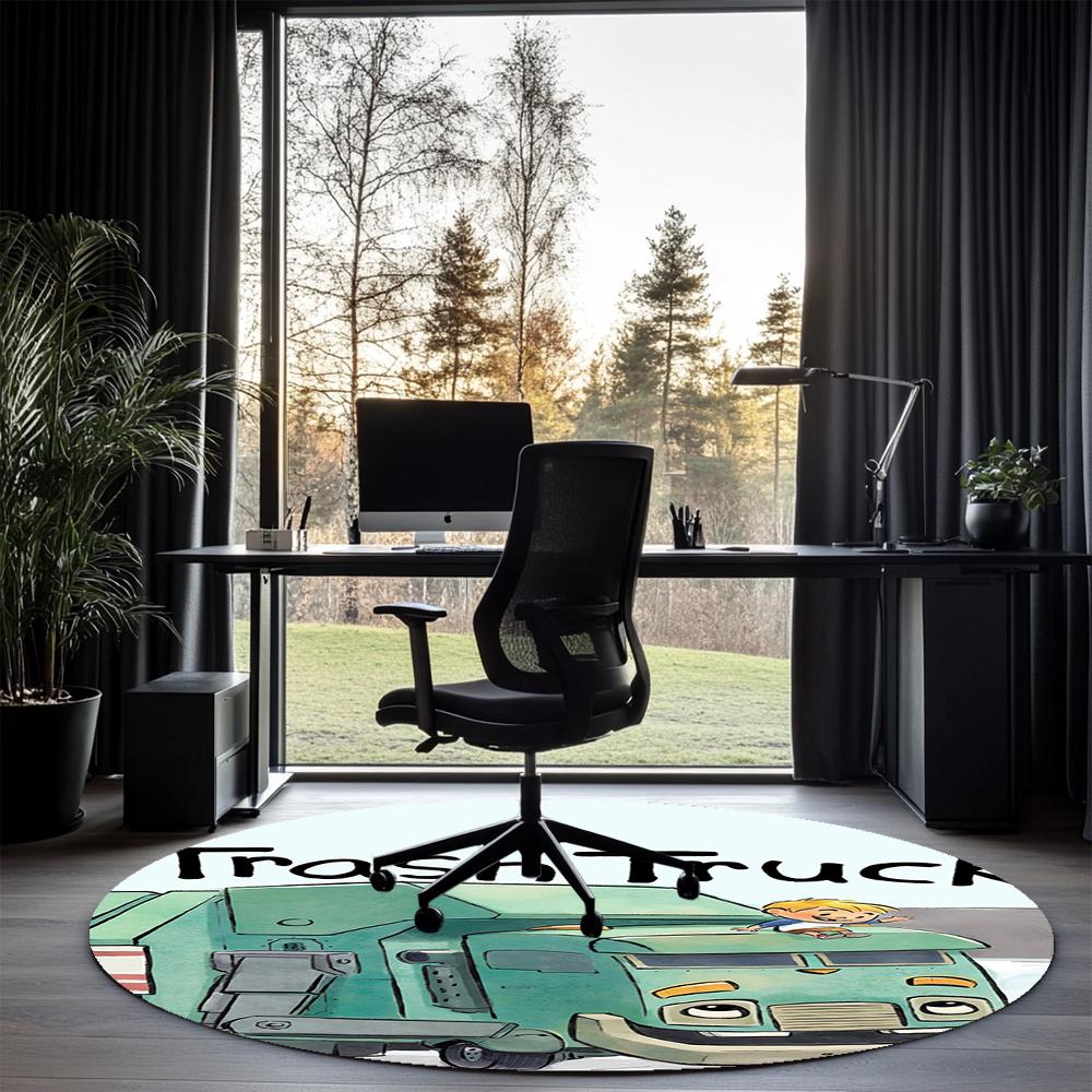 Trash Truck Printed Round Rug Carpet Chair Rug Area Rug Entryway Doormats,for Office Chair Living Room Bedroom Kitchen Room.