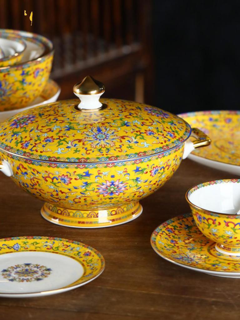 Ceramic Chinese Style Rice and Noodle Bowl Set with Enamel Color