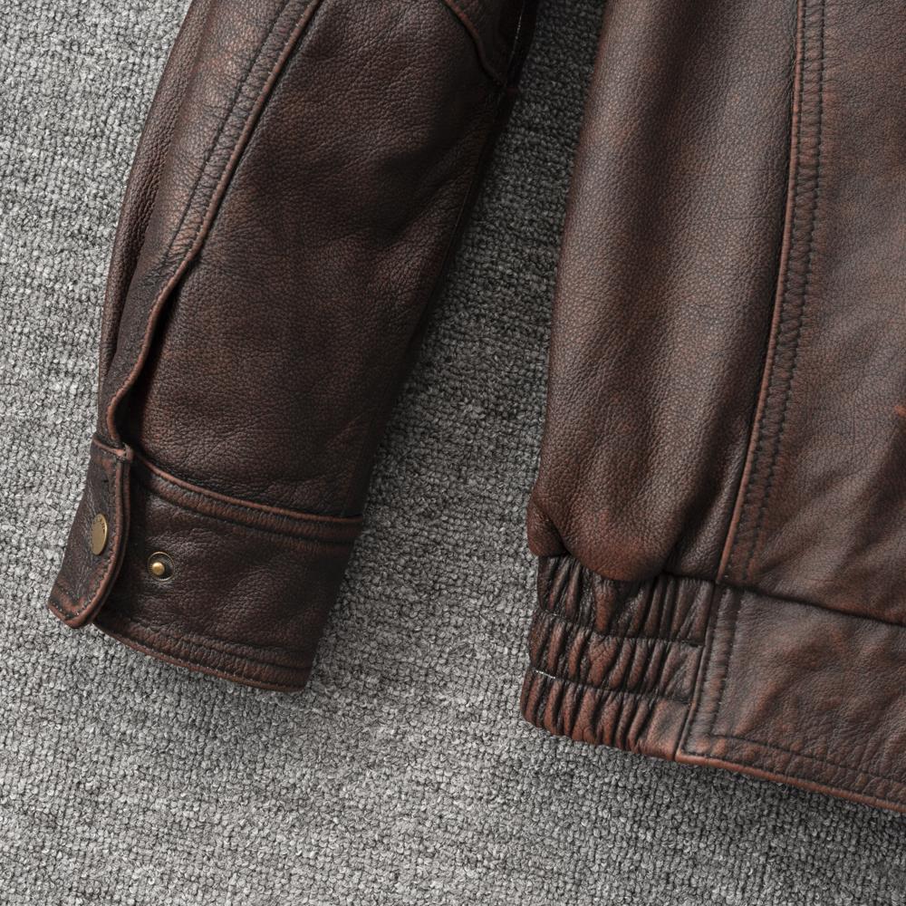 Vintage Red Brown Men Leather Jacket Oversized Style Black Genuine Cow Loose Man Bomber Coat Plus Size