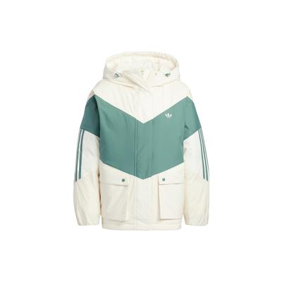Veste d'hiver Originals Trefoil Color Block avec capuche et imprimé logo de la marque Femme Vêtements d'extérieur Blanc Vert HS9518