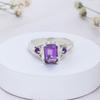 Natural Amethyst Ring in 925 Sterling Silver - Emerald-Cut Purple Gemstone - Art Deco Style Filigree Jewelry - February Birthstone Gift