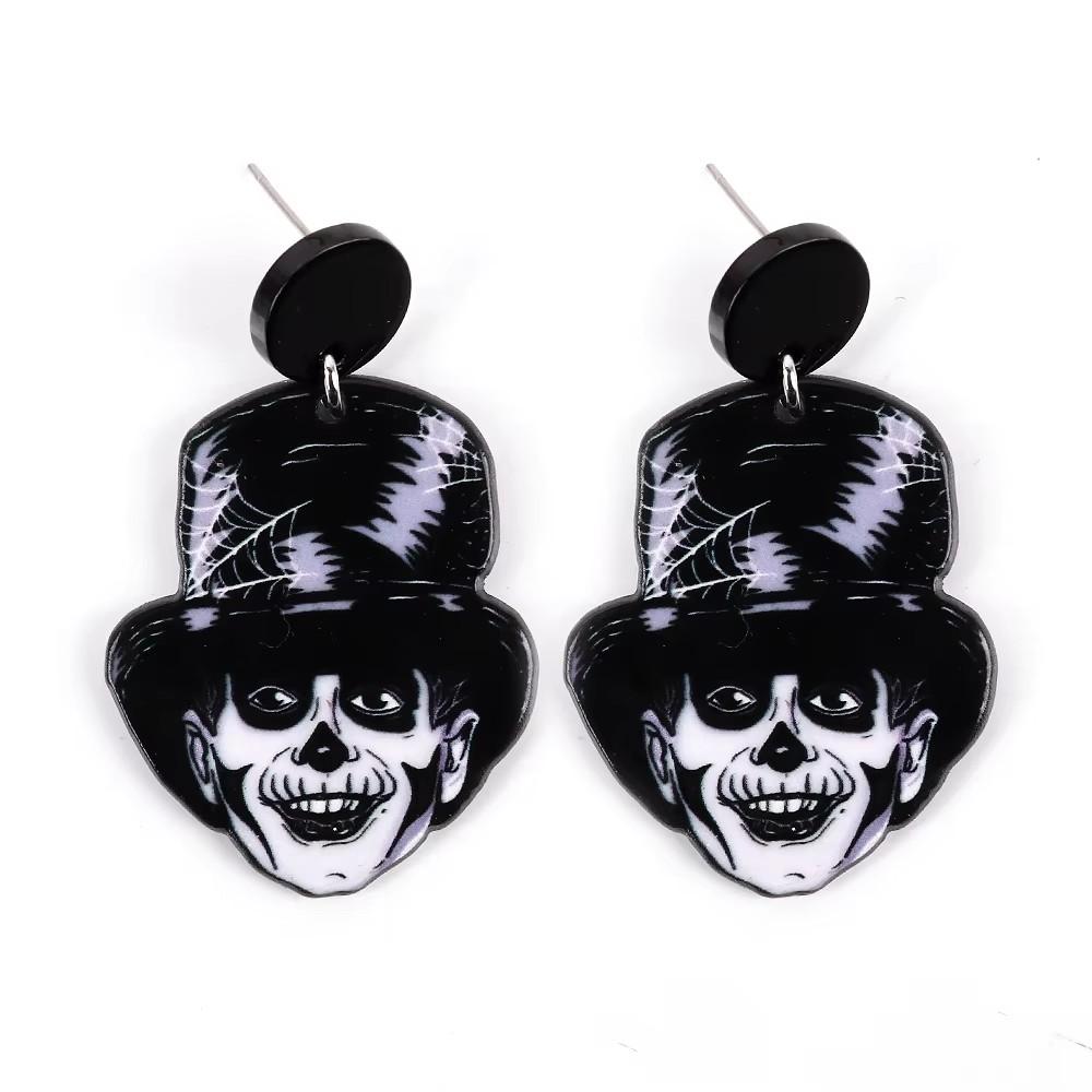 Scary Witch Lady Acrylic Halloween Earrings for Women Creative Funny Cartoon Wear Hat Skull Dangle Earring Gothic Jewelry Gifts