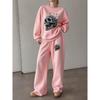 Damen Crewneck Sweatshirt & Hose mit Kordelzug und geradem Bein 2-teiliges Set, Lässiges Set mit auffälligem Totenkopf-Print, Entspannte Passform & Vielseitige Freizeitkleidung