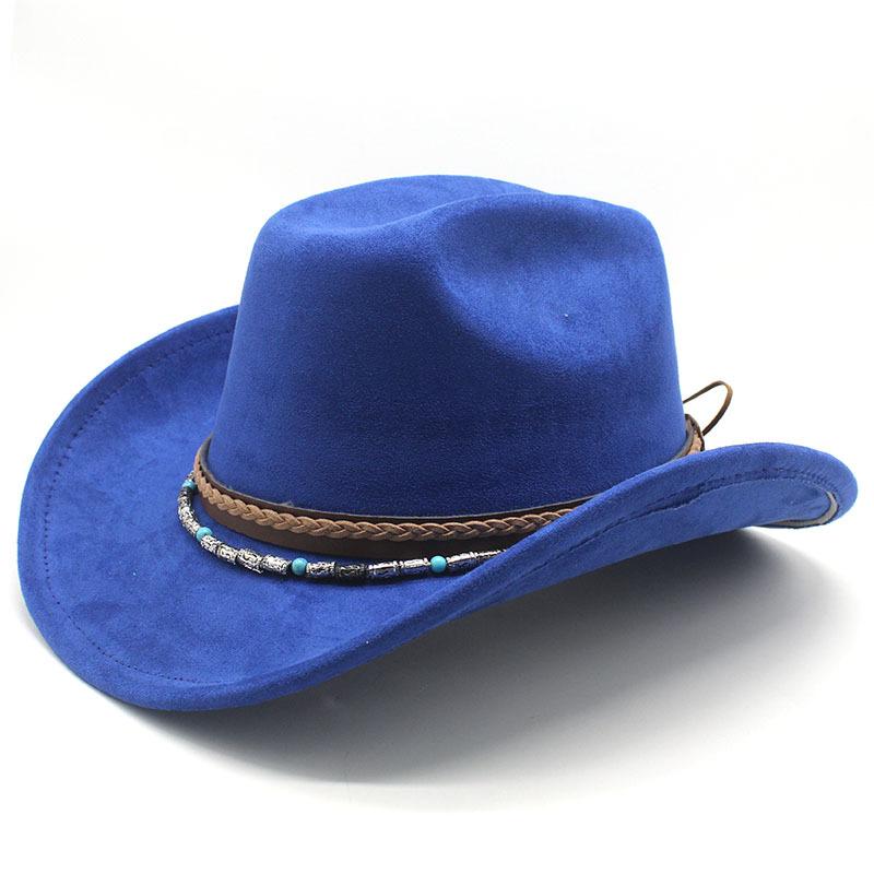 New ethnic style decorative suede jazz top hat with big brim suede one-word top men's and women's denim hat felt hat