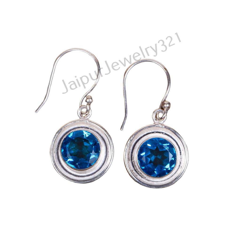 

Swiss Blue Topaz Gemstone 925 Stamped Silver Jewelry Handcrafted Earrings 1.40 EE-4-4