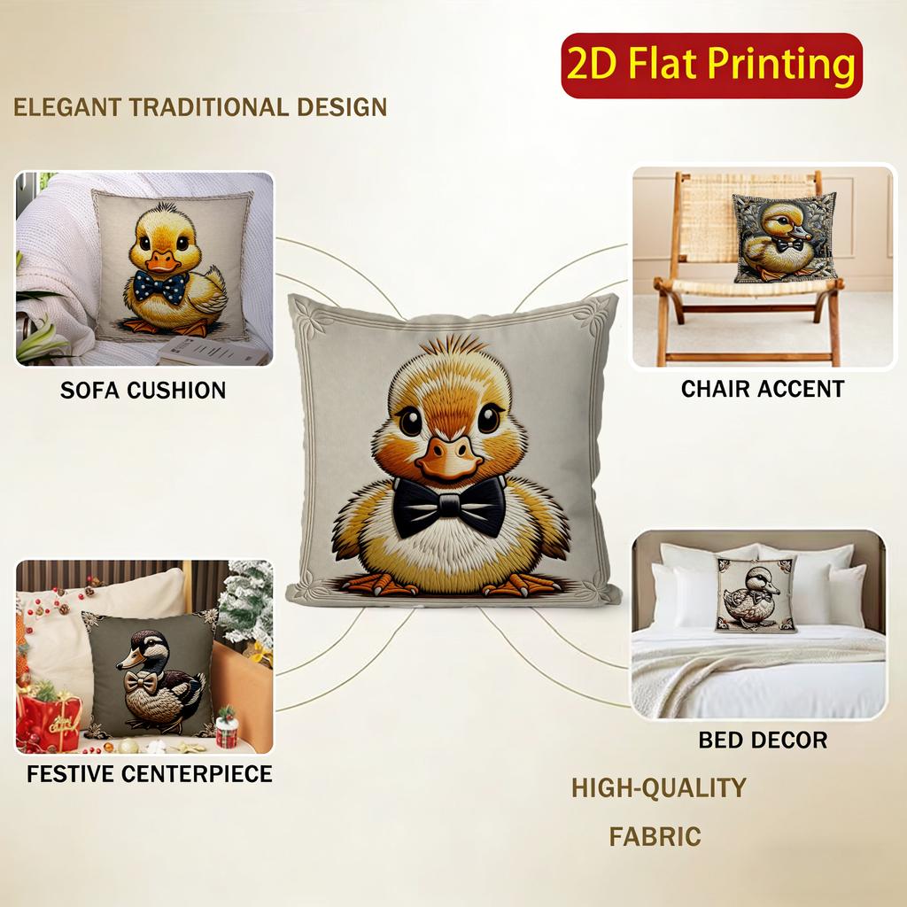 2D Cute Duck Bow-Tie Pattern Decorative Pillow Covers Pattern Cushion Cover Suitable For Sofa Bedroom Car Pillow Cover