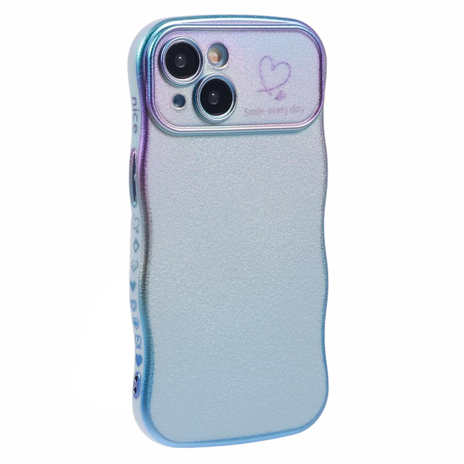 

For iPhone 15 Case Curly Shape Love Heart TPU Phone Cover Iridescent Gradient Colorful Blue