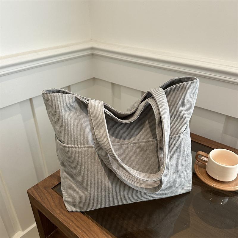 Koreanische Corduroy-Tasche mit großem Fassungsvermögen, neue einfarbige Handtasche für Damen, Schultasche für Studenten der Literatur und Kunst, Damen-Tragetasche