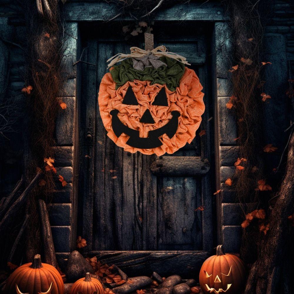 Wall Hanging Pumpkin Burlap Wreath Linen Halloween Pumpkin Wreath Decorative Christmas