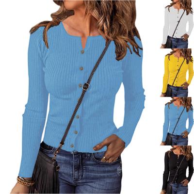 Damen einfarbiger Strickjacken-Strickpullover-Jacke mit Knöpfen