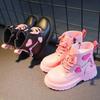 Girls Boots Kids  Rubber Boots Cool Girl Autumn and Winter Cotton Soft Sole Pink with Love Side Zip Princess Round-toe PU