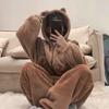 ZYOOFOV Women's Cute Bear Kigurumi Pajamas, Fall/Winter, Long Sleeves, Open Front, Fluffy Flannel Pajamas, Loose Fit, Thick, Warm