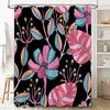 Modern Bathroom Decor Shower Curtain with Floral Print Pink Purple Blue Green Leaves Pattern Black Background Home Decoration fo