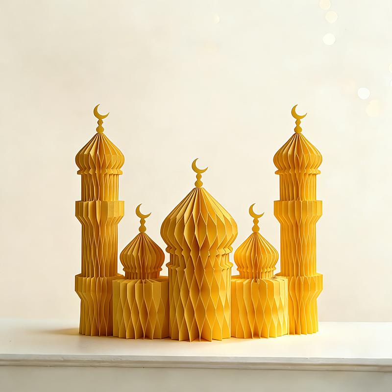 1/3/5Pcs 3D Honeycomb Ornaments For Ramadan Home Desktop Decor Eid Al Fitr Paper Arteid Mubarak Islamic Party Decor