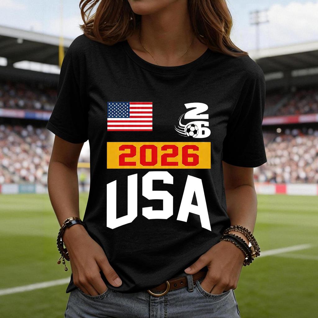Women's Casual Short Sleeve T-Shirt Fashion Soccer World Cup Printed Crew Neck Top Lightweight Comfortable Fit USA 2026 Design