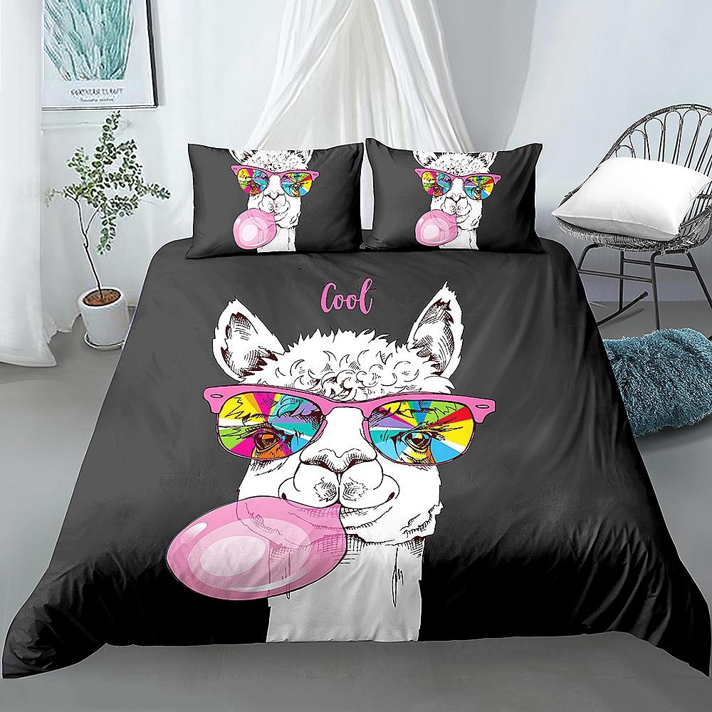 Alpaca Duvet Cover King Queen Size Kawaii Farm Animal Theme Bedding Set Kids Cartoon Llama Alpaca 2/3pcs Polyester Quilt Cover