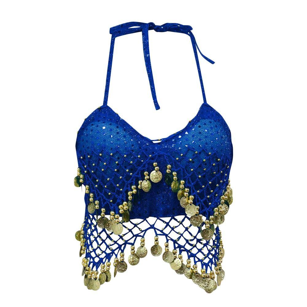 Shiny Latin Dance Top Halter Neck Stage Performance Top Sequins Crop Top  For Thailand/India/Arab